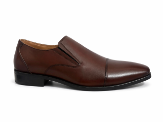 Brown Leather Cap-Toe Formal Slip-On Shoes -BOM-11635-TAN